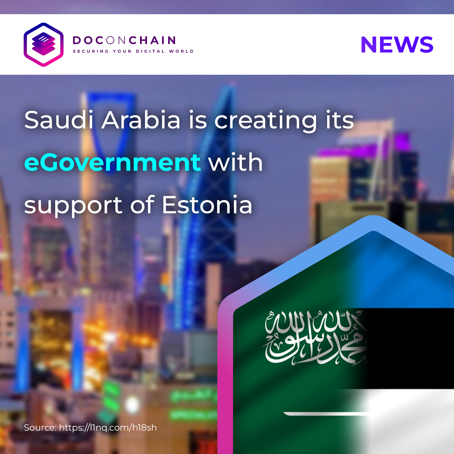 DOCONCHAIN news graphic: Saudi Arabia eGovernment with Estonia support