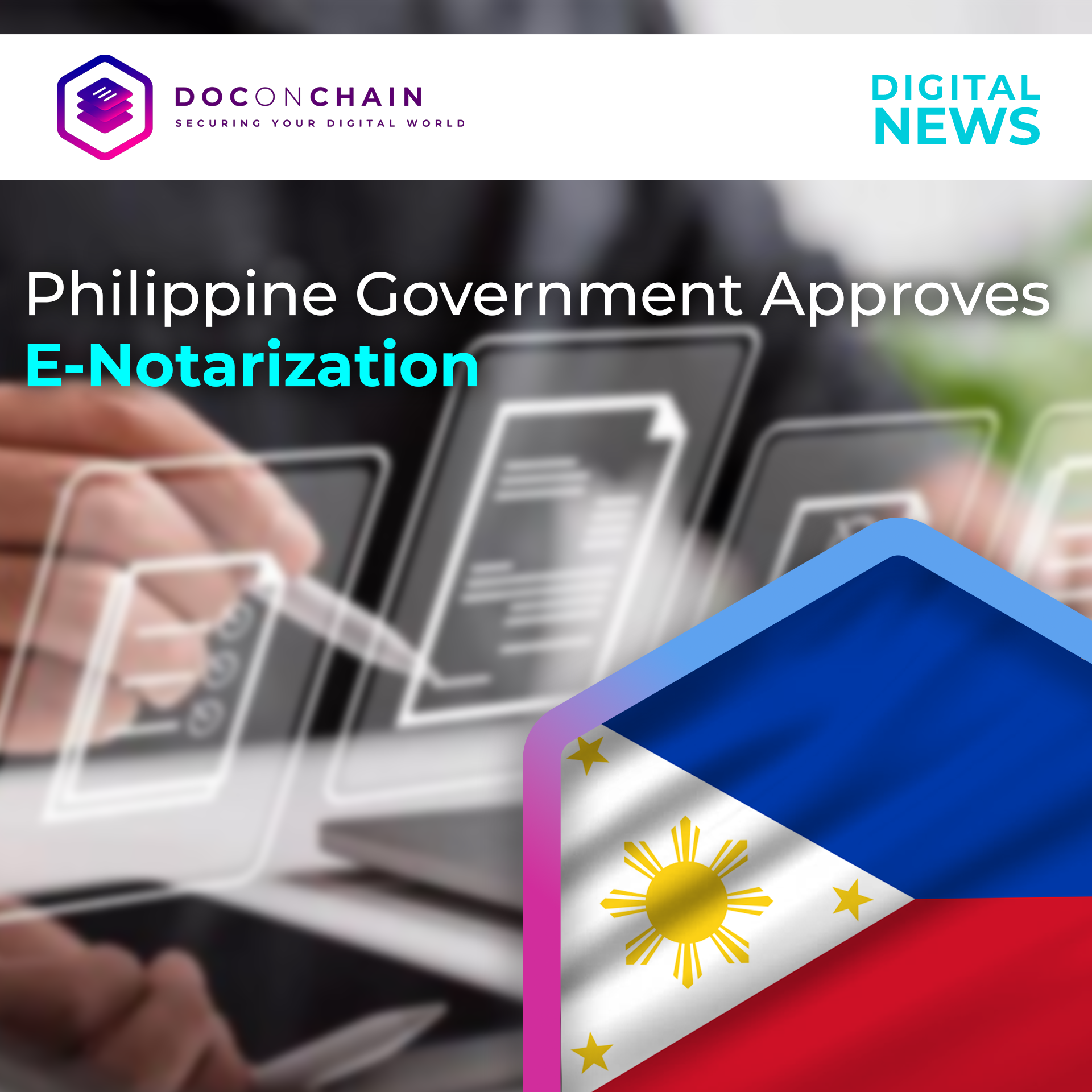 A person is digitally signing a document in reference of the approval of online notarization by the Philippine Government
